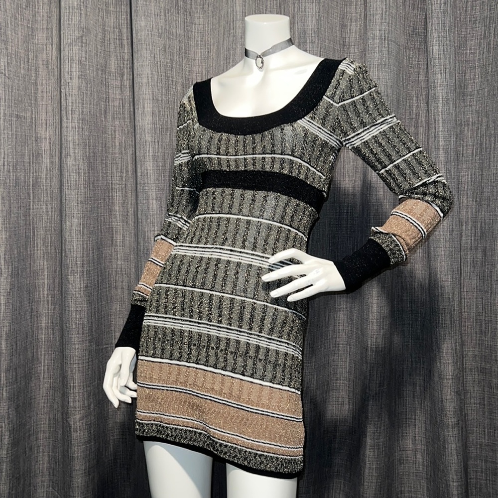NWT Y2K Forever 21 Long Sleeve Metallic Lurex Striped Knit Dress S